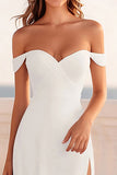 A Line White Off The Shoulder Wedding Dress with Slit