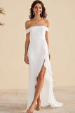 Sheath White Off The Shoulder Wedding Dress with Slit