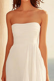 A Line White Strapless Wedding Dress with Slit