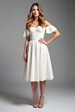 White A Line Off The Shoulder Pleated Graduation Dress