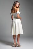 White A Line Off The Shoulder Pleated Graduation Dress