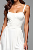 White Spaghetti Straps Jersey A Line Formal Dress