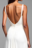 White Spaghetti Straps Jersey A Line Formal Dress