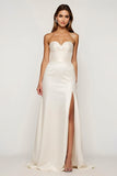 Ivory Strapless Sheath Wedding Dress with Slit