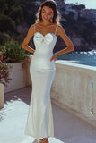 White Spaghetti Straps Satin Mermaid Formal Dress