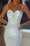 White Spaghetti Straps Satin Mermaid Formal Dress