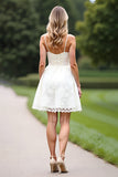 A Line White Spaghetti Straps Lace Short Graduation Dress