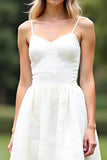 A Line White Spaghetti Straps Lace Short Graduation Dress