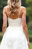 A Line White Spaghetti Straps Lace Short Graduation Dress