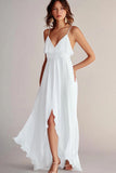 White Ruffled A Line Spaghetti Straps Graduation Dress