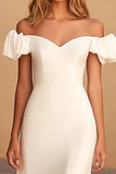 Off The Shoulder White Sheath Long Formal Dress with Slit