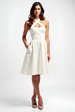 Ivory A Line Short Criss Cross Halter Graduation Dress