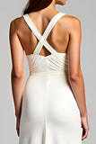 Ivory V-Neck Sheath Long Graduation Dress with Slit