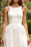 Ivory A Line Chiffon Long Wedding Dress with Slit