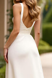 Ivory A Line Chiffon Long Wedding Dress with Slit