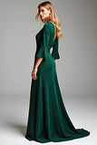 Dark Green V Neck 3/4 Sleeves Sheath Chiffon Mother of the Bride Dress