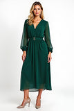 Chiffon A Line Dark Green Long Sleeves V Neck Mother of the Bride Dress