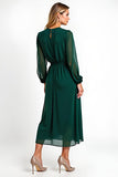 Chiffon A Line Dark Green Long Sleeves V Neck Mother of the Bride Dress