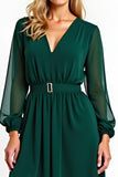 Chiffon A Line Dark Green Long Sleeves V Neck Mother of the Bride Dress