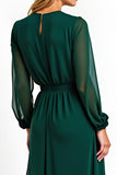 Chiffon A Line Dark Green Long Sleeves V Neck Mother of the Bride Dress