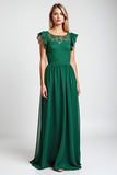 Lace Chiffon Dark Green A Line Flutter Sleeves Mother of the Bride Dress