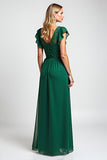 Lace Chiffon Dark Green A Line Flutter Sleeves Mother of the Bride Dress