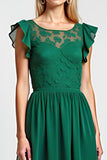 Lace Chiffon Dark Green A Line Flutter Sleeves Mother of the Bride Dress