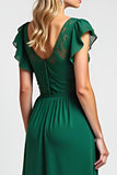 Lace Chiffon Dark Green A Line Flutter Sleeves Mother of the Bride Dress