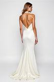 White Sheath Criss Cross Halter Long Formal Dress