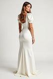 Ivory Mermaid Long Wedding Dress with Short Sleeves