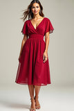 Red A Line V Neck Chiffon Mother Of The Bride Dress