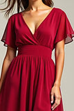 Red A Line V Neck Chiffon Mother Of The Bride Dress