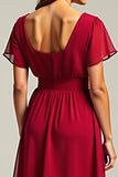 Red A Line V Neck Chiffon Mother Of The Bride Dress