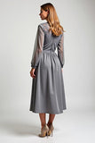 Grey A Line Long Sleeve Chiffon Mother Of The Bride Dress