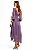 Plum Chiffon Long Sleeve Lace Mother Of The Bride Dress