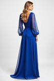 Sparkly Royal Blue Long Sleeve Sequin Mother Of The Bride Dress