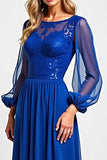 Sparkly Royal Blue Long Sleeve Sequin Mother Of The Bride Dress