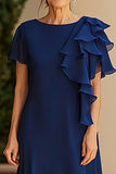 Navy Sheath Chiffon Scoop Long Mother of the Bride Dress with Ruffle