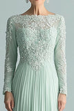 Elegant Mint A Line Long Sleeves Mother of The Bride Dress With Lace Appliques