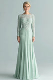 Elegant Mint A Line Long Sleeves Mother of The Bride Dress With Lace Appliques