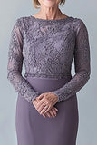 Elegant Steel Grey Bodycon Long Sleeves Mother Of The Bride Dress With Lace Appliques