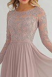 Elegant Dusty Rose A Line Long Sleeves Mother of Bride Dress with Lace