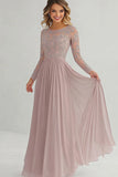 Elegant Dusty Rose A Line Long Sleeves Mother of Bride Dress with Lace