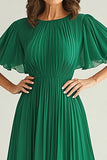 Elegant Dark Green A Line Ruched Mother Of Bride Dress with Flutter Sleeves