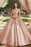 Blush Off the Shoulder Satin Princess Quinceanera Dress with Appliques