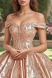 Blush Off the Shoulder Satin Princess Quinceanera Dress with Appliques