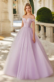 Light Purple Tulle Princess Off the Shoulder Quinceanera Dress with Appliques