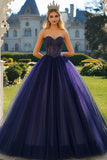 Navy Sweetheart Strapless Ball Gown Tulle Quinceanera Dress