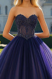 Navy Sweetheart Strapless Ball Gown Tulle Quinceanera Dress