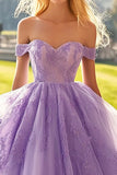 Lilac Off The Shoulder Tulle Appliqued Quinceanera Dress